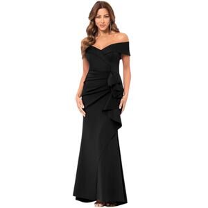 Xscape Formal Evening Gown Womens 16 Black Off Shoulder Mother of Bride Party